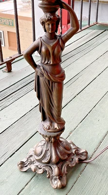 Art Nouveau/Art Deco Bronze Figural Lamp Base Depicting A Woman 16”h Works - Image 1 of 4