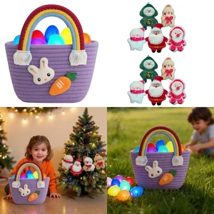 Colorful LED Light Egg Gift Basket Kids Christmas Gift Purple Handbag Cute Bunny - Picture 1 of 14