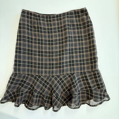 Falda De Colección Harolds Marrón a Cuadros Talla 14 Volantes Ajuste Acampanada Academia Casa Abuela Foto 1 de 4