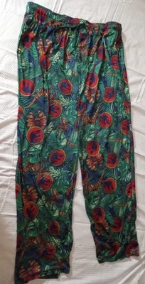Pantalones de salón Jurassic Park T-Rex estampado de dinosaurios verde cintura elástica unisex XXL Foto 1 de 4