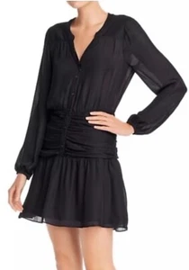 Parker Women's Zee Long Sleeve Ruched Waist Dress Mini Dress Silk Blend | Size 6 - Picture 1 of 11