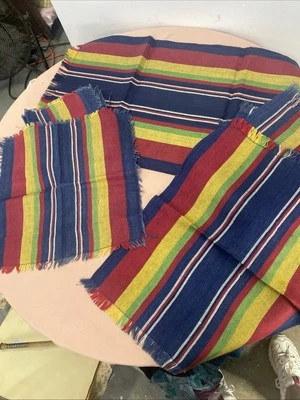 Vintage Lot Of Fabric Table Runner, 7-Napkins & 11-Placemats All Matching Stripe - Image 1 of 4