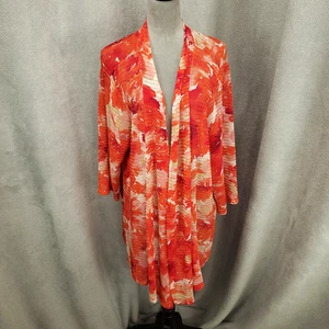 Maggie Barnes for Catherines Cardigan Womens 2X Orange Abstract Floral Open - Bild 1 von 9