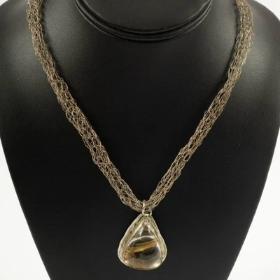 "Collar colgante de cuarzo rutilo dorado malla tono plata 18""" Foto 1 de 3