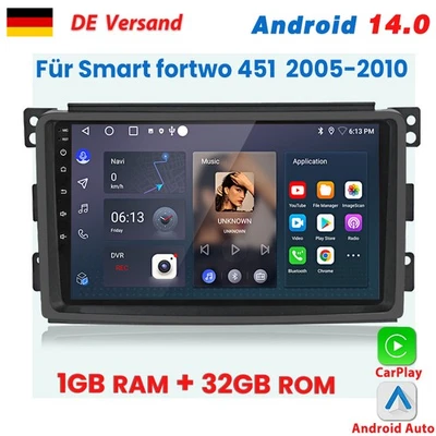 Carplay Für Smart Fortwo 451 2005-2015 Android14 Autoradio GPS Navi BT DAB+ 32GB - Bild 1 von 4
