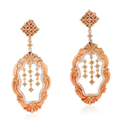 Pendientes colgantes de diamantes camafeos concha Pendientes de oro rosa de 1... - Imagen 1 de 4