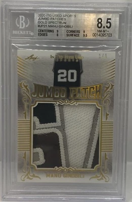 2020 Leaf In the Game Used Manu Ginobili Jumbo Patch Gold #1/1 BGS 8.5 SPURS SSP - Image 1 of 3