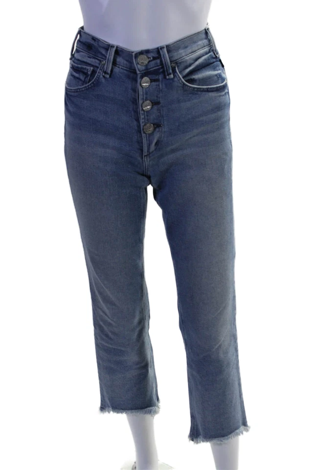 Pantalones de mezclilla McGuire para mujer de algodón con botones y cremallera pierna recta deshilachada azul talla 26 EUR Foto 1 de 4