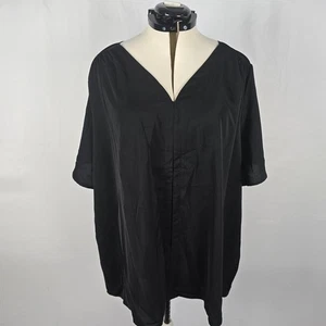 Bloomchic Blouse Women's 3X Black Short Sleeve V Neck High Low Hem Ruffles NWT - Picture 1 of 13