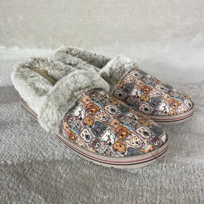 Chinelos femininos Skechers BOBS tamanho 9 pele sintética espuma com memória estampa de cachorro sapatos aconchegantes - Imagem 1 de 4