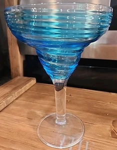 MARGARITA GLASSES AQUA SPIRAL SET OF 2 - Picture 1 of 3