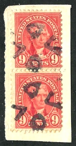 Fancy Cancel Pair 9 Cent Regular Issue 1923 US 89B52 - Picture 1 of 3