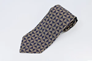 Cravatta A3 Nuova ERMENEGILDO ZEGNA Made Italy Stampa Geometrica Marina Militare e Bronzo Seta 58" - Foto 1 di 4