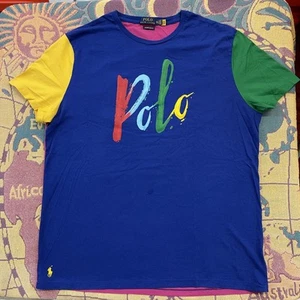 Polo Ralph Lauren Shirt Mens 2XL Blue Multi Color Custom Slim Fit Short Sleeve - Picture 1 of 10