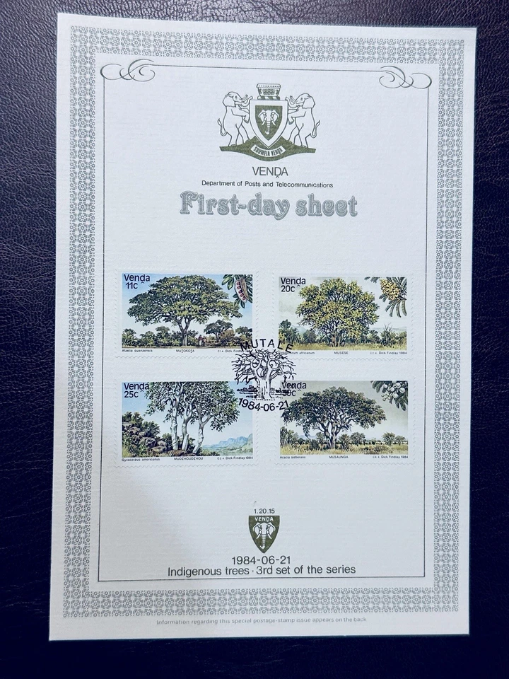 Venda 1984 FDC First-day Sheet CARD INDIGENOUS TREES 3RD SET MUTALE POSTMARK - Image 1 of 2