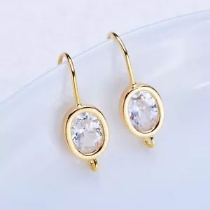 10pcs 18k Gold Plated Brass Earrings Oval Crystal diy Earring Making Findings - Picture 1 of 4