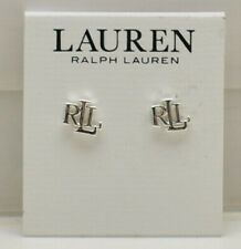 Ralph Lauren Logo Stud Earrings Silvertone New! NWT