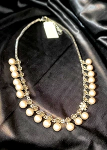 Vtg Talbots Faux Pearl & Rhinestone 19" Necklace w/Extender +FREE GIFT - Picture 1 of 4