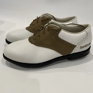 Vintage Reebok White Saddle Leather Golf Shoes Metal Spikes Women's Size 6 1/2 M - Picture 1 of 10