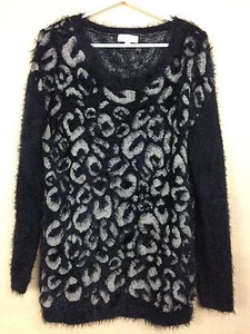 Joseph A Sweater Fuzzy Black & Beige Eyelash Size M Ultra Soft Pullover Acrylic - Picture 1 of 7