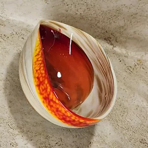 MURANO GLASS VETRO ARTISTICO ABALONE IVORY/ORANGE SPIRAL FOLDED BOWL 7" x 3.5" - Picture 1 of 15