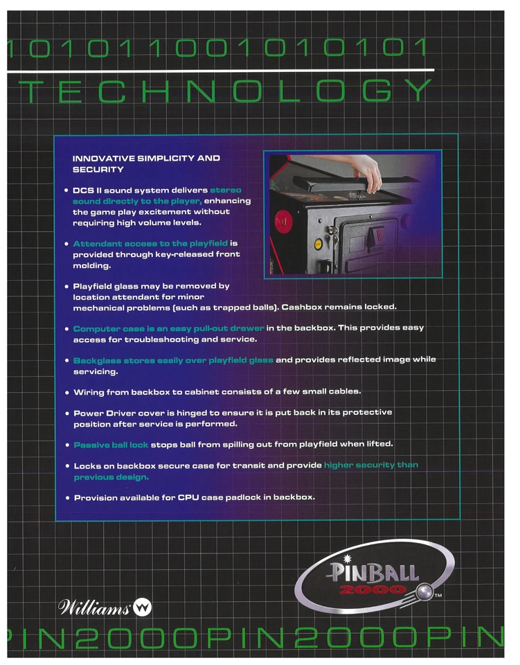 Pinball 2000 Technology Williams Pinball Flyer / Brochure/ Ad - Mint Condition - Image 1 of 1