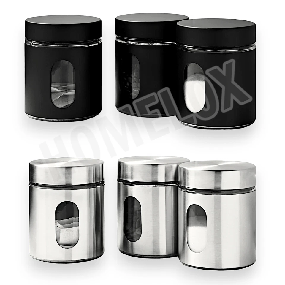HOMELOX Kitchen Storage Canister TEA COFFEE SUGAR Jars Pots Containers Caddy Set of 3
