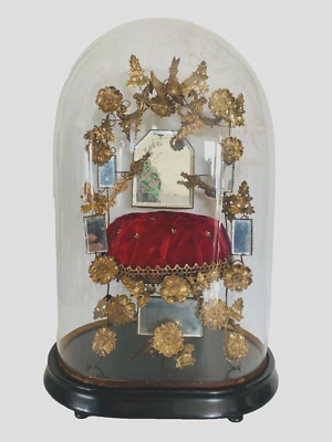 Ancien globe de Mariée complet Verre et Bois  . XIX siècle . - Photo 1/4