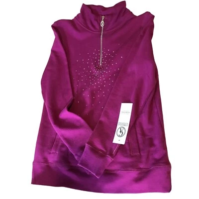 Christine Alexander PEQUEÑA SUDADERA DE ALGODÓN SWAROVSKI PÚRPURA BAILE DEPORTE GIMNASIO JOG Foto 1 de 4