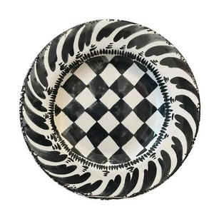 MIKASA Set of 4 BLACK Checkered Melamine 9" Salad Plates Summer Statement NEW - Picture 1 of 8