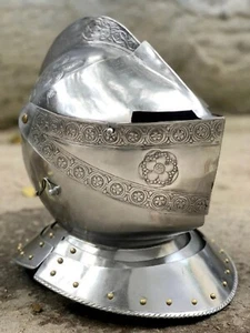 Mittelalter Stahl Close Helm Ritter Armet Helm mit Gesichtsvisier und geprägtem Sca - Bild 1 von 5