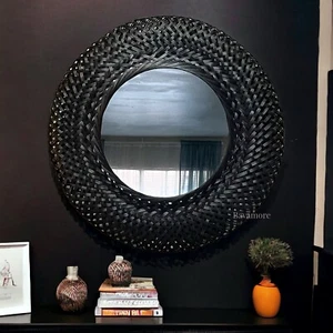 IKEA RISBYGD Decorative Mirror, bamboo Frame, black 19⅝" Brand New - Picture 1 of 6