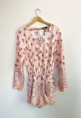 Mameluco Sanctuary Marrón Ojos Niña Floral Con Cordones Cuello Boho Festival Para Mujer Talla S” Foto 1 de 4