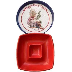 Weihnachten Happy Holly Days Bär Blech Metall Tablett Rund Urlaub Giordano Vintage - Bild 1 von 9