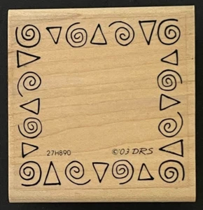 Southwestern Style Frame Swirl Sun Triangle Shapes Border Wood Rubber Stamp - Picture 1 of 2