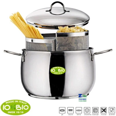 INOXRIV PENTOLA DUETTO ALTA IN ACCIAIO INOX CON TRIPLO FONDO E DOPPIO CESTELLO COLAPASTA