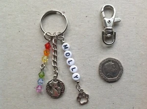 Personalised Cat Bag Charm Keyring, Cat lover, Memorial Keepsake, Rainbow Bridge - Picture 1 of 3