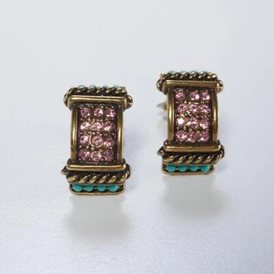 Heidi Daus Scarlet Pink Crystal & Faux Turquoise Huggie Style Clip Earrings - Image 1 of 4