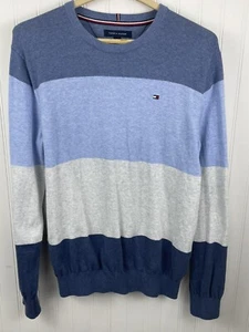 Tommy Hilfiger Sweater Mens Blue Striped Pullover Sweater Size Large - Picture 1 of 11