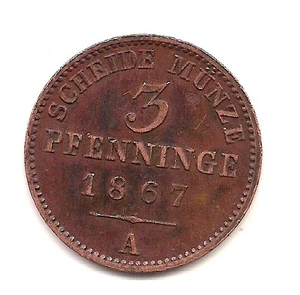 1867-A German States Prussia 3 Pfenninge--Very Strong Details !! - Picture 1 of 2