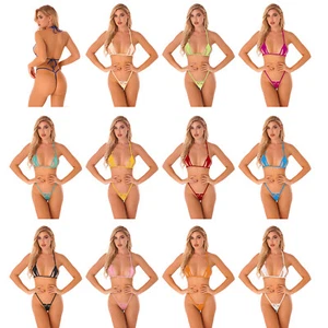 Sexy Damen Dessous Set Neckholder Schleife Micro Bikini Oberteil + G-String Tanga Unterwäsche - Bild 1 von 298