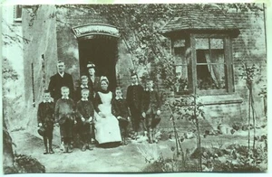 Family at Knebworth Cottage Home Hertfordshire 1890 Repro photo postcard - Picture 1 of 2