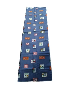 Denim Like Fabric with printed patches 1 3/4 yard x 44" Navy Blue Words multicol - Picture 1 of 5
