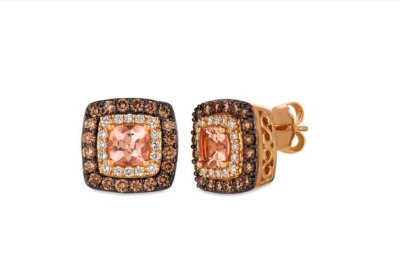 LeVian Chocolate Vanilla Diamonds Morganite 1.87 cttw Earrings 14K Rose Gold NEW - Image 1 of 4