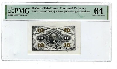 U.S. 1864-69 10 CENTS FRACTIONAL CURRENCY FR-1251 SPWMF PMG  64 Specimen - Image 1 of 2