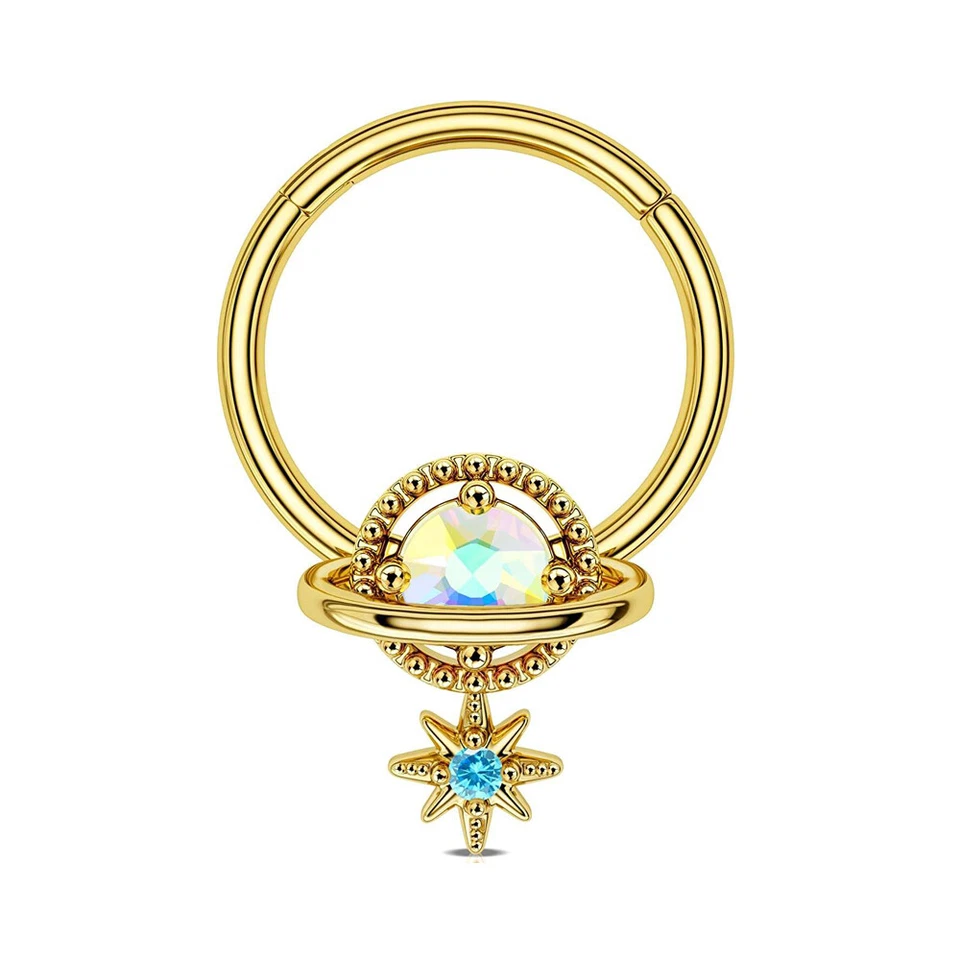Anillo labio oreja nariz tabique estrella luna calibre 1-16 hélice tragus C322 Foto 1 de 4