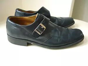 BALLY SWITZERLAND MENS NAVY LEATHER MONK SHOES GREAT USED CONDITION SIZE UK 9E - Picture 1 of 12