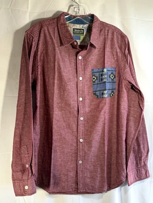 Modern Amusement Mens Cotton Linen Blend Aztec Pocket Shirt Button Up Large L - Image 1 of 4