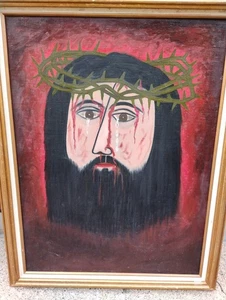 Vintage John Coble Religious Oil Painting Thorned Crown Jesus Abstract Cubist - Picture 1 of 9