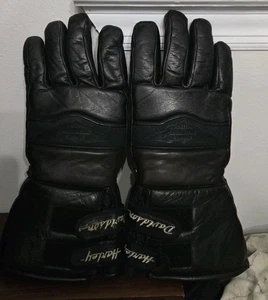 HARLEY-DAVIDSON BLACK LOGO LEATHER RIDING GAUNTLET STYLE GLOVES SIZE M STRAPS - Bild 1 von 2